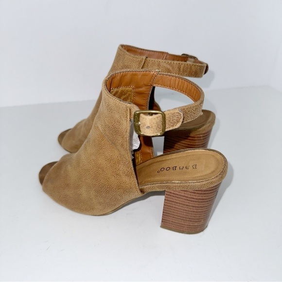 Bamboo Faux Suede Peep Toe Ankle Strap Block Heel Shoes 8/38 Y2K Boho Momcore - Picture 4 of 11